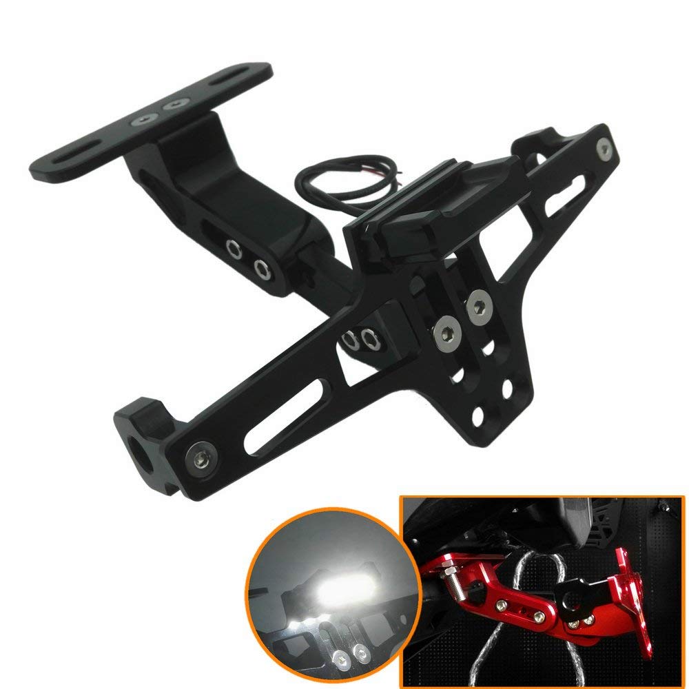 CNC Frame Motorcycle License Number Plate Holder Bracket With Led Adjustable Multicolor. 