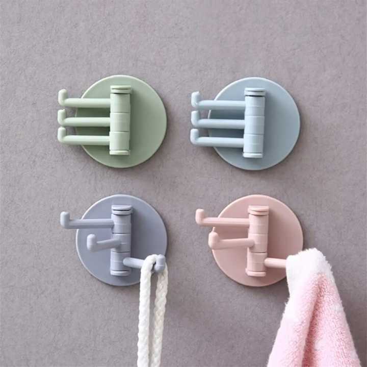 2 pcs Rotating Seamless Adhesive Hook Bearing Punch-free Storage Wall Hanger Bathroom Kitchen Invisible Bracket Holder