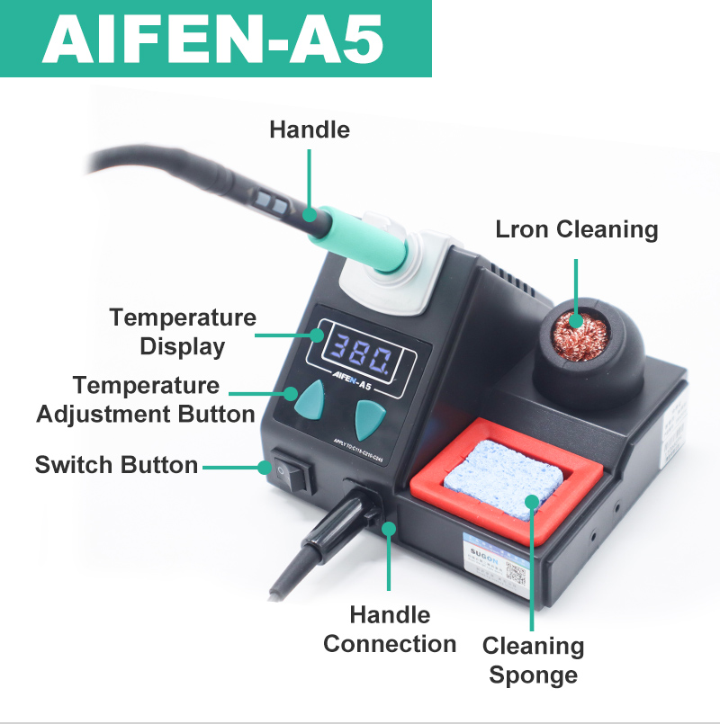 AIFEN A5 Soldering station Compatible Soldering iron Tips C210 245 C115 Handle Soldering and rework station Electronic tooL. 