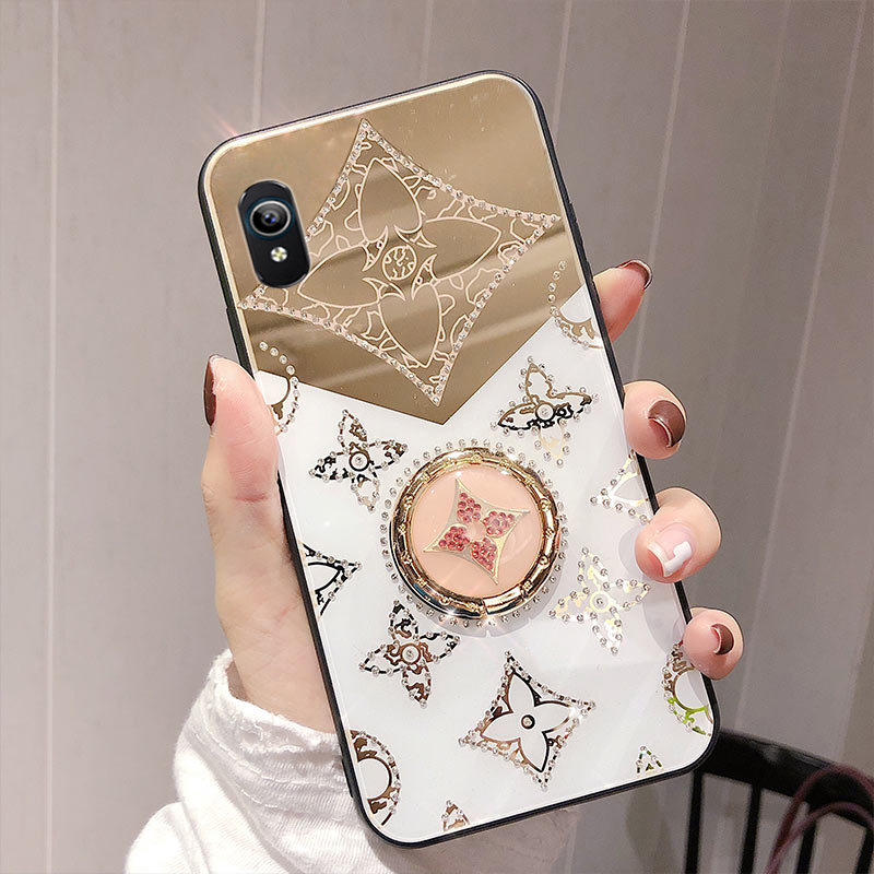 For Iphone XR Mirror Case Magnetic Ring Holder Luxury Diamond Clover Cross for iphone XR Make Up Mirror Back Cover. 