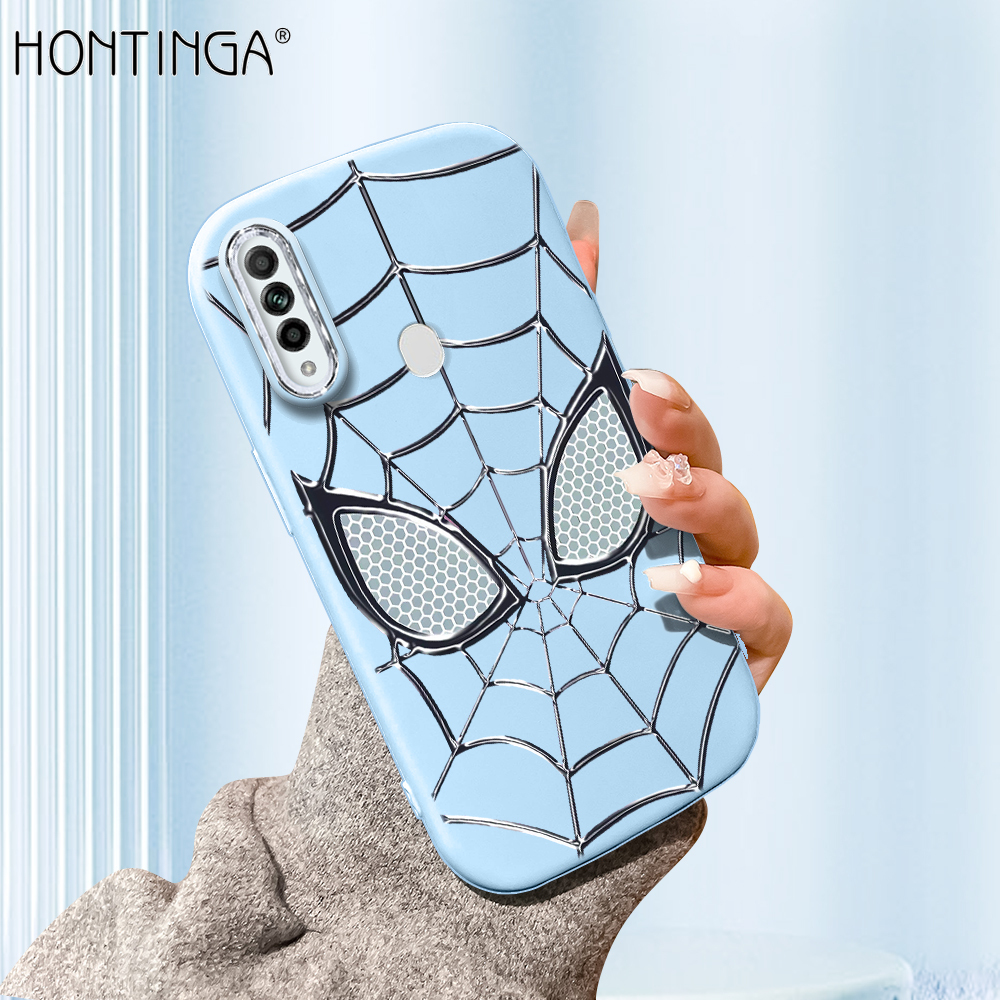 Hontinga for OPPO A53 A33 A31 A5 A9 2020 A52 A92 Back Cover Luxury Silver Edge Lens Spider-Man Pattern Soft Liquid Silicone Phone Case