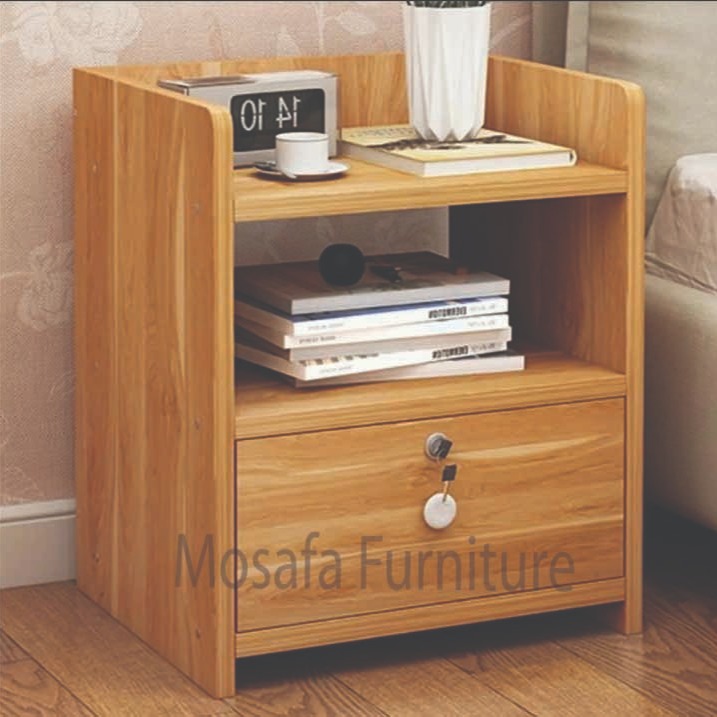 Bed Side Table Height: 20 inches, Length: 16 inches & Width: 16 inches Melamine Board. 