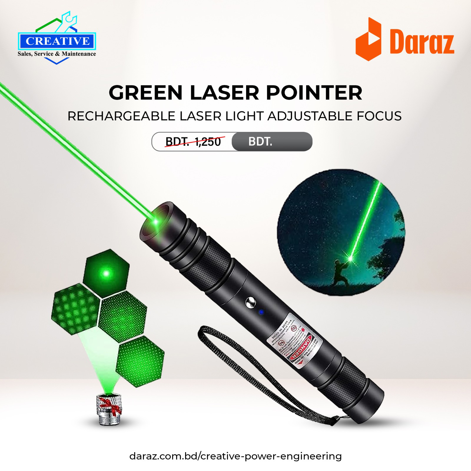 Green Laser light Rechargeable Laser Pointer Adjustable Focus Laser Light