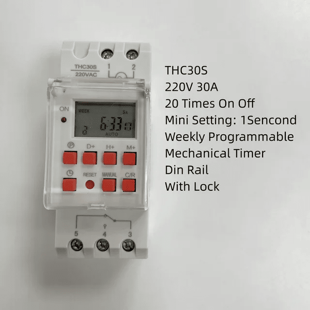 Time Switch 30A weekly programmable Digital electronic timer 220V-AC THC 30A with integrated rechargeable Battery. 