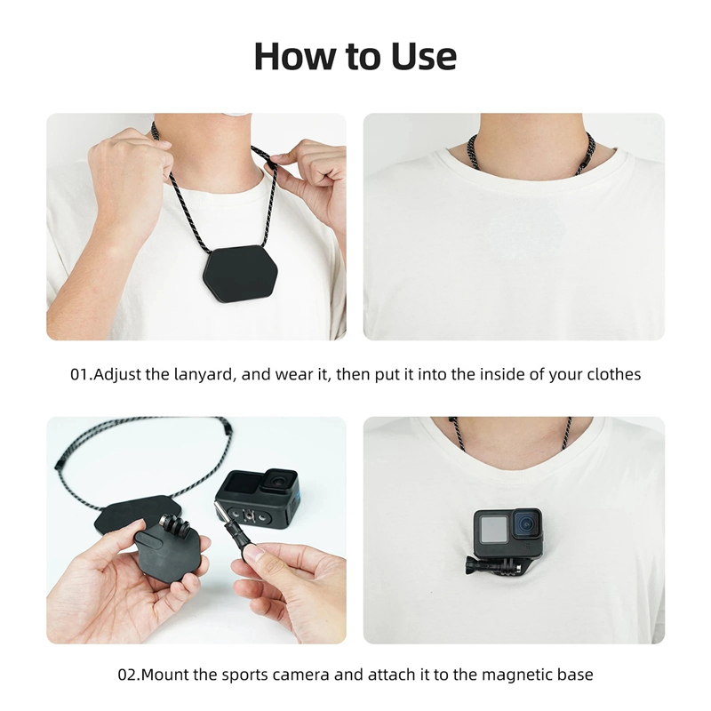 TELESIN Camera Mount Magnetic Neck Holder for GoPro Hero 11 Mini 10 9 8 7 Insta360 X3. 