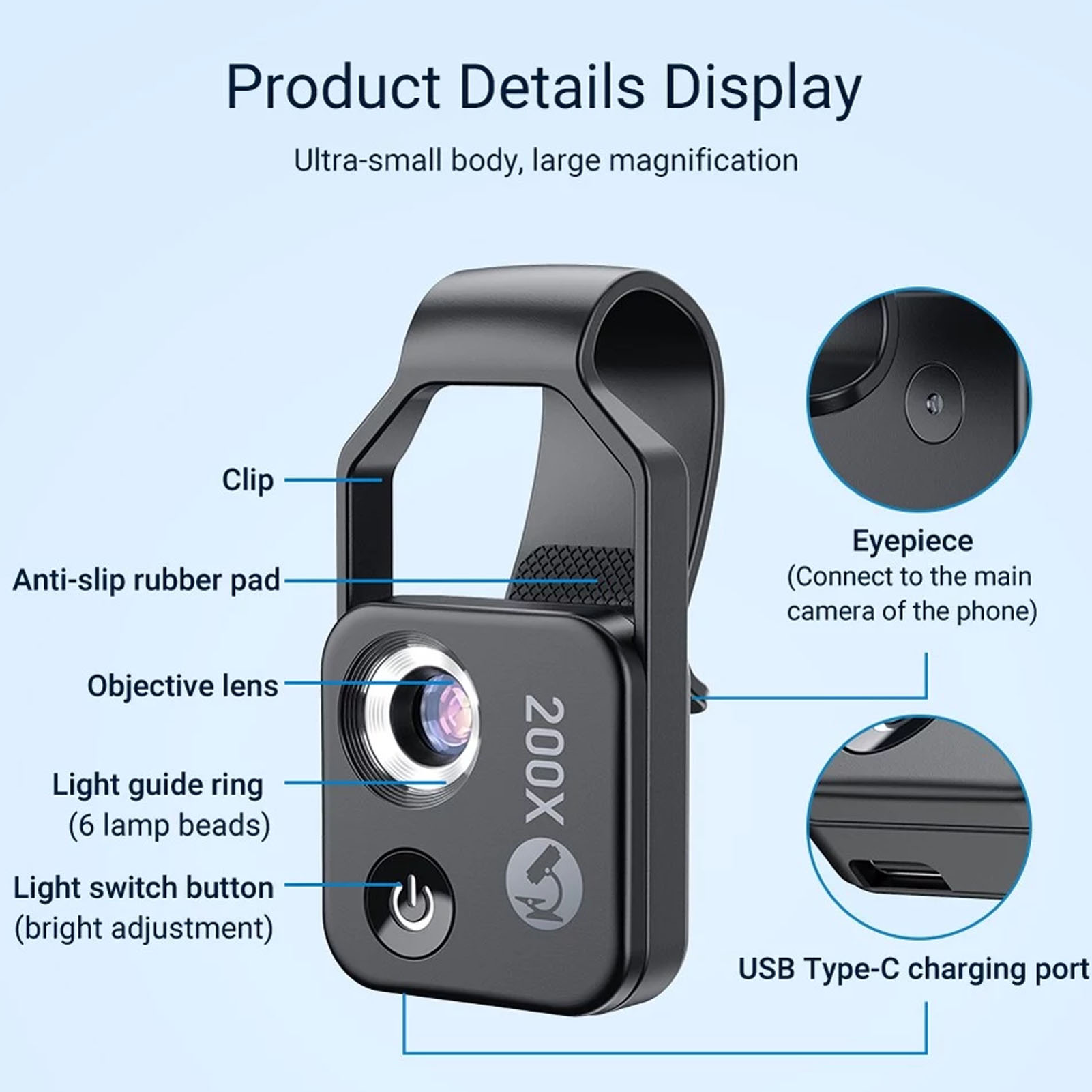 200X Zoom telefon Mini cep mikroskop CPL Lens ile LED ışık cep telefonu harici Lens taşınabilir telefon mikroskop kamera. 