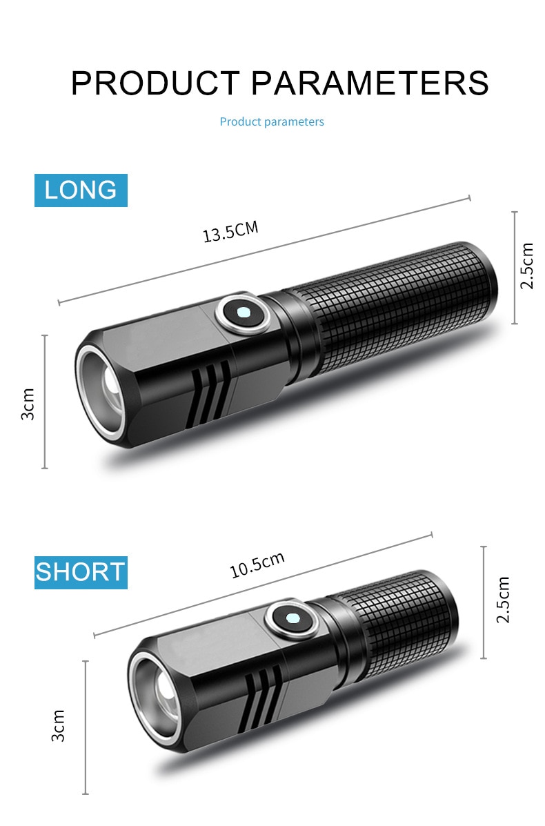 XHP50 LED USB C Rechargeable Mini 16340 18650 Battery Flashlight 1500lm Powerful Torch Can Be Closed with One Click. 