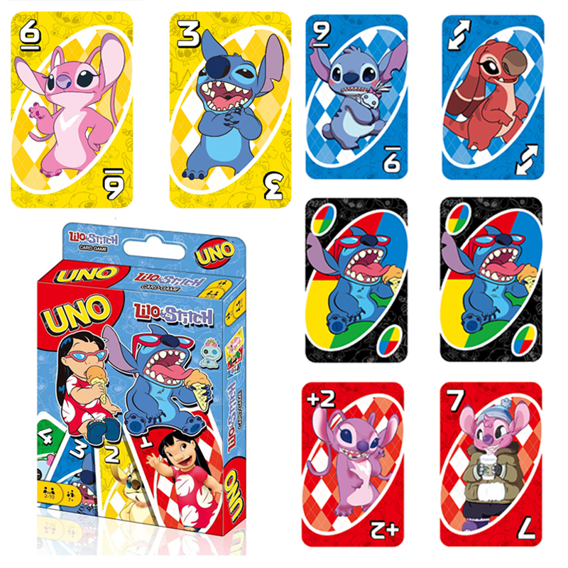 Mattel Games UNO LILO STITCH Card Game for Family Night Featuring Tv Show Themed Graphics and a Special Rule for 2-10 Players