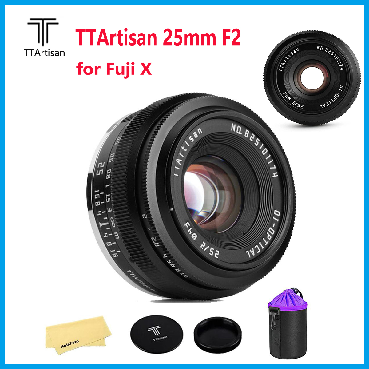 TTArtisan 25mm F2 Wide-Angle APS-C Camera Lens Large Aperture Manual Fixed Camera Lens Compatible with Fuji X-Mount Cameras X-A2