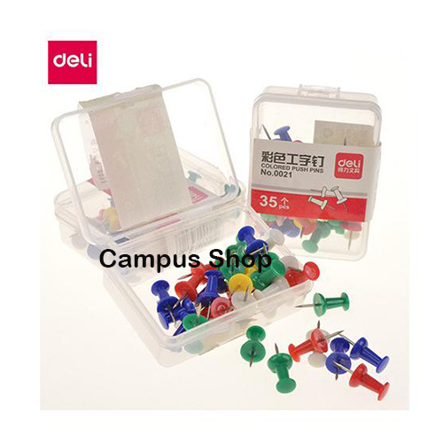 De li Push Pins 100 Pcs-1 Box - Multicolor (Notice Board Pin).