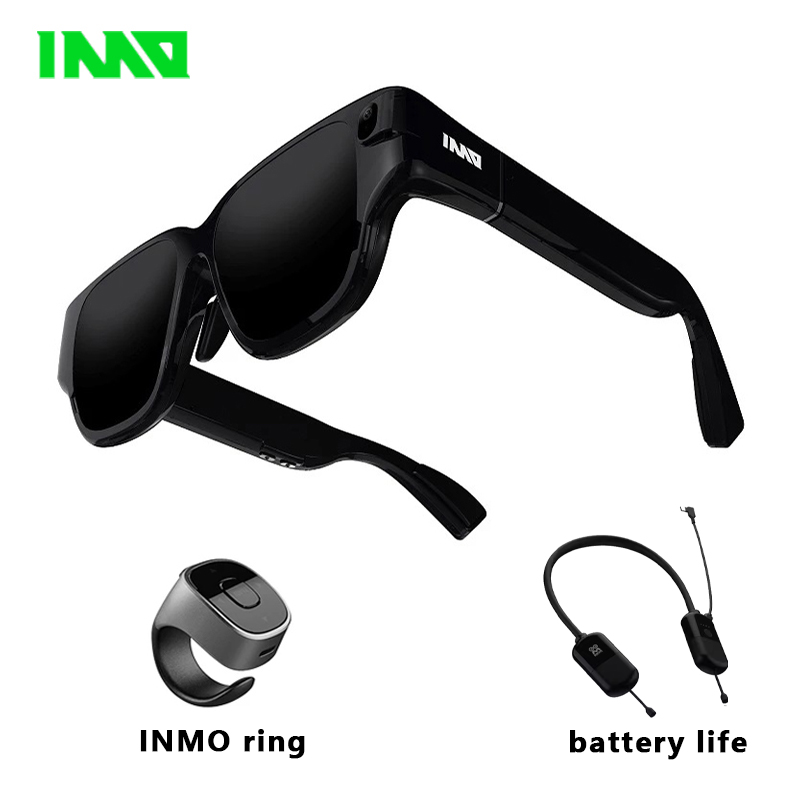 INMO AR Smart Glasses With Control Ring One Camera Touch Foldable Transparent Lens 3D Shooting Video Screen Translation. 