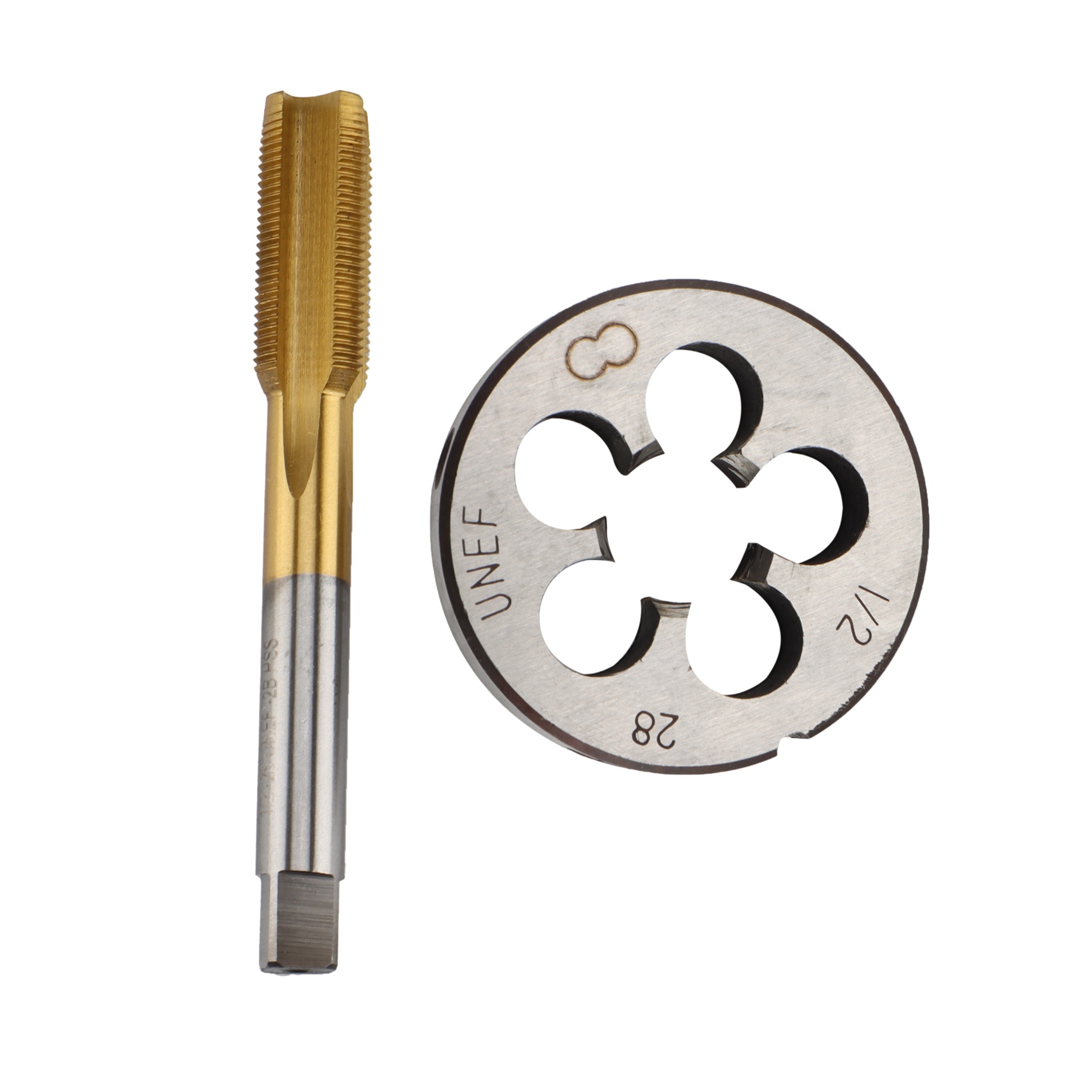 High Hardness UNF 1/2 -28 HSS Titanium Coated Tap & Round Die Set Right Hand Thread Tool for Mold Machining