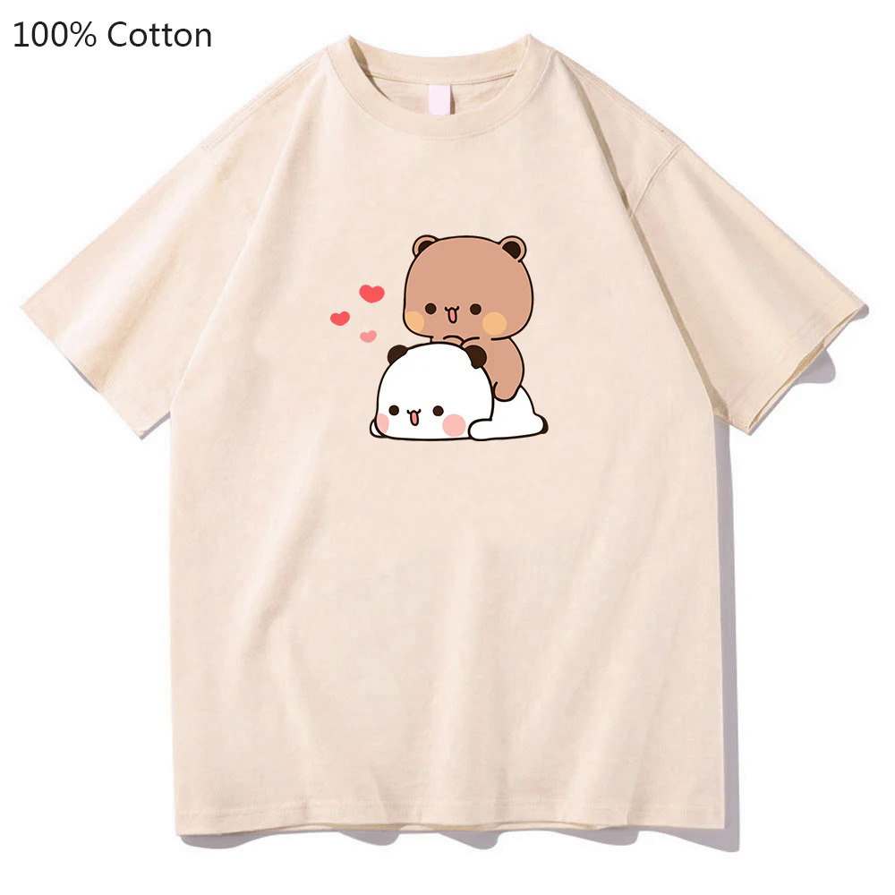 Panda Bear Bubu and Dudu Graphic T-shirts They're Making Out Women T Shirts 100% Cotton Manga Print Summer Sense of Design Tees. 