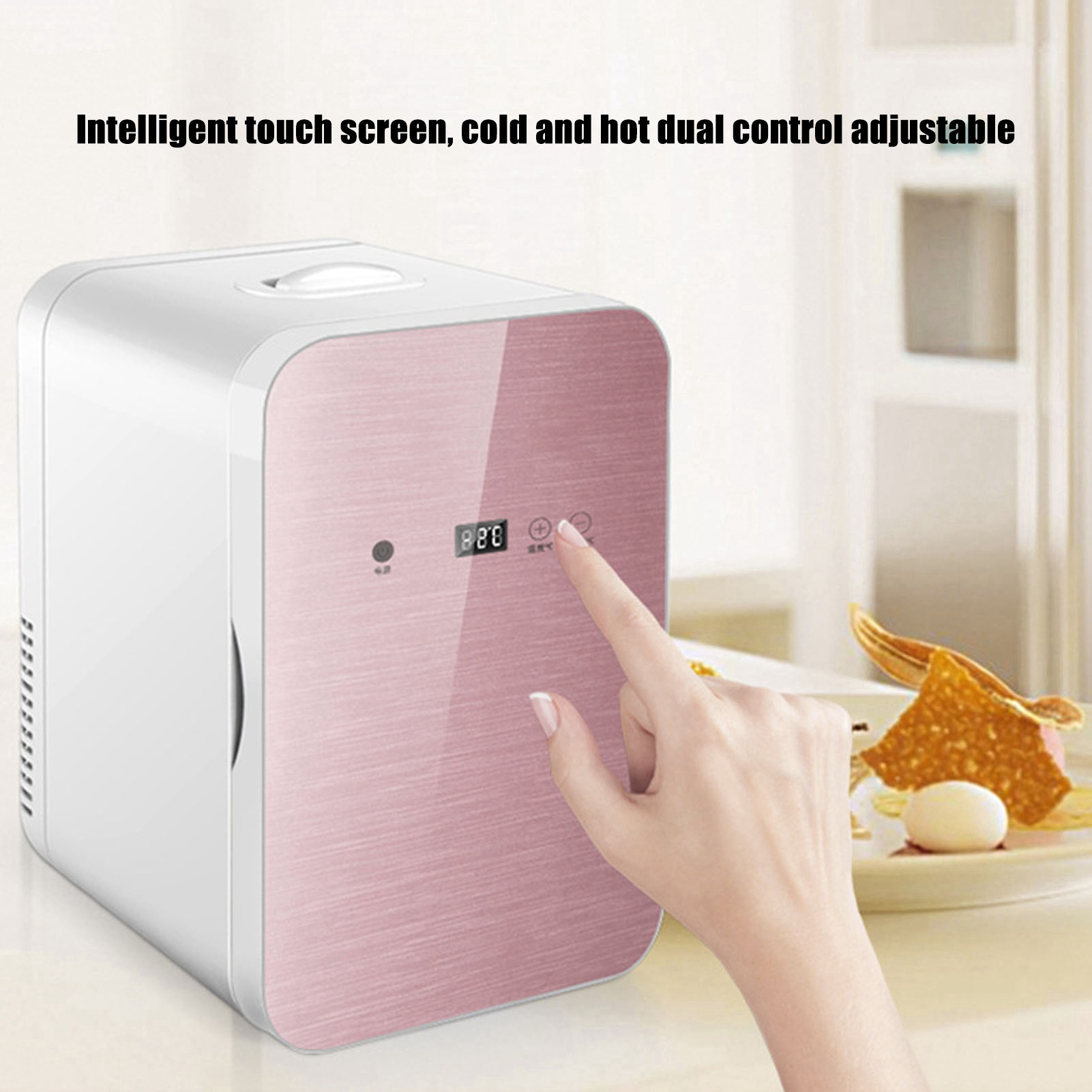 Mini Fridge Rose Gold 8L Digital Display Desktop Cooler Warmer with Vehicle Cable for Travel EU 220‑240V. 