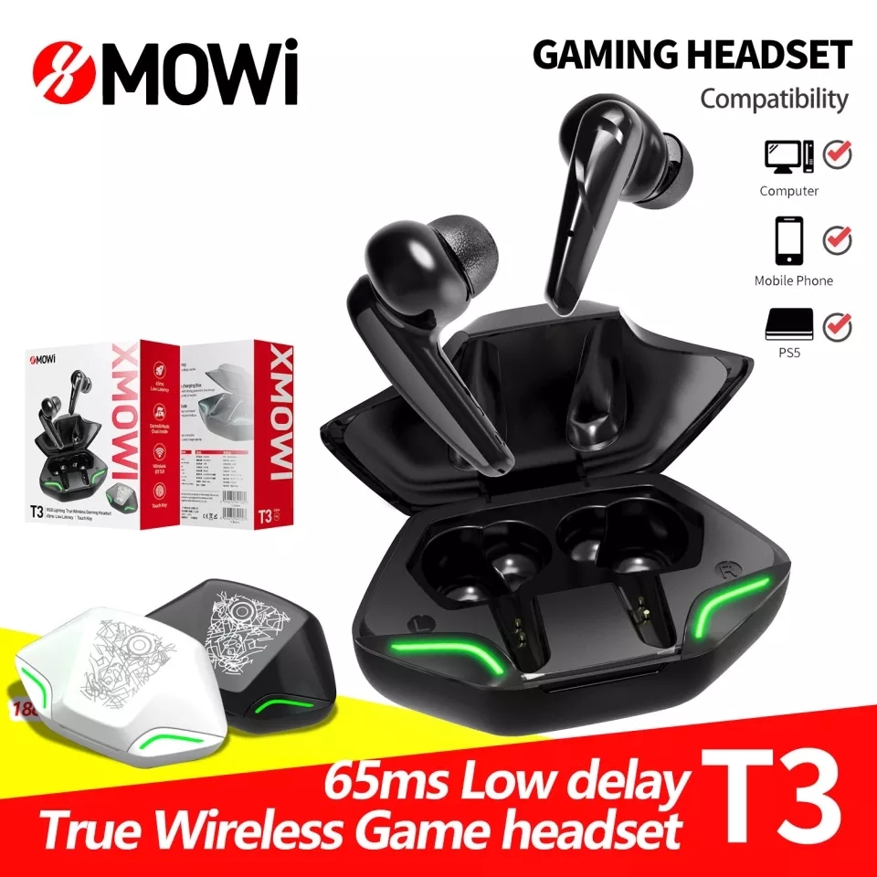 xMOWi T3 True Wireless Stereo in-Ear Gaming Earbuds Lighting BT 5.1 65ms Low Latency Wireless Headset with Mic