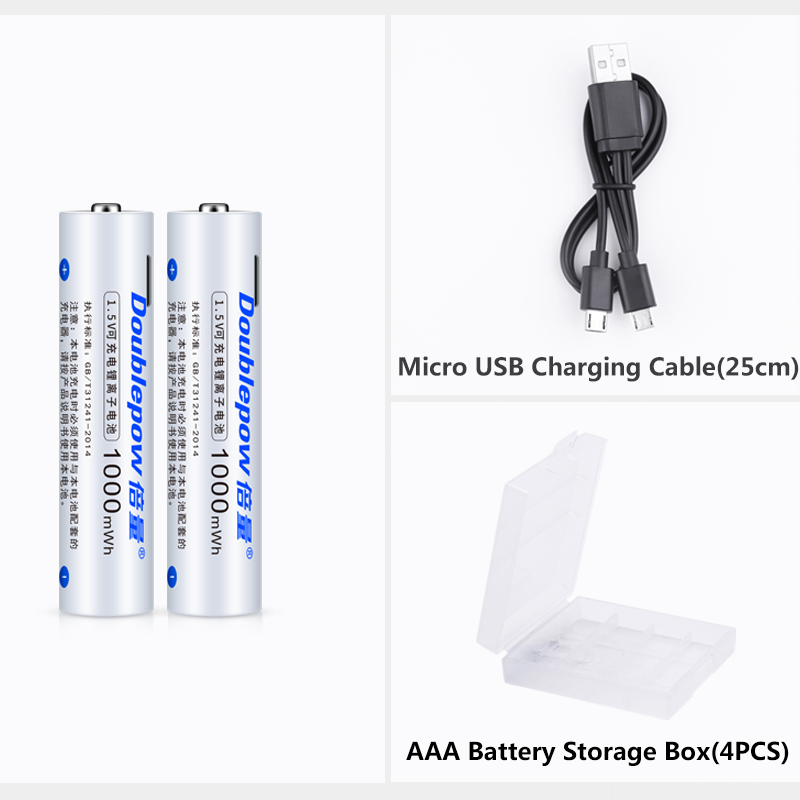 Doublepow AAA Size 1.5V 1000mWh High Capacity Li-ion Rechargeable Battery With Built-in Micro USB Direct Charging Port & LED Indicator (2 Pieces Pack) - High-Energy Replacement for Dry Cells 1.5V AAA Solutions - 2 Pieces. 