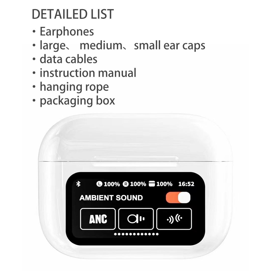 A9 pro Touch Screen ANC Wireless Headset TWS Noise Cancelling Earbud Bluetooth Headphone 5.3 Support APP Long Battery life. 