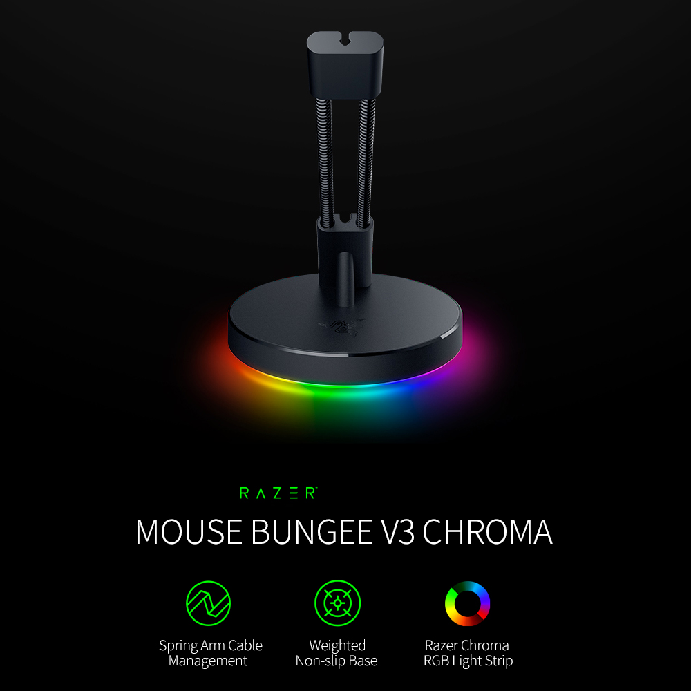 Razer Mouse Bungee V3 Chroma with Razer Chroma RGB Light Strip Spring Arm Weighted Non-slip Base Mouse Cable Organizer. 