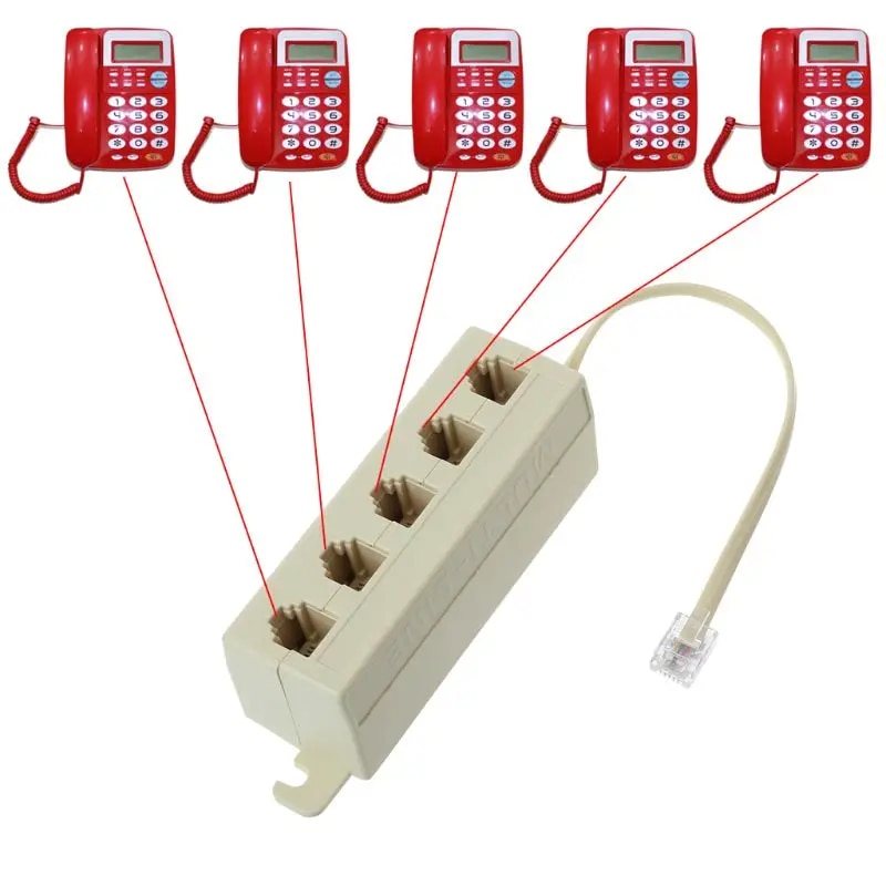RJ11 Jack 5 Way Outlet Telephone Phone Modular Line Splitter Plug Adapter 6P4C B2RC. 