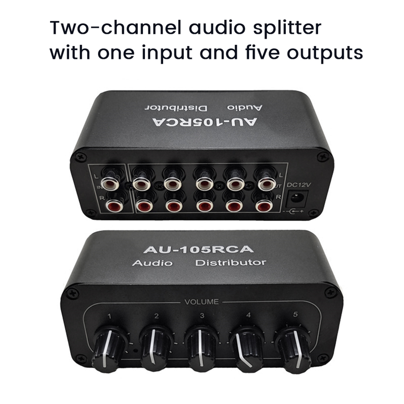 5CH Audio Distributor Stereo Audio Mixer 1 Input 5 Output RCA Splitter for Power Amplifier Active Audio Durable Easy to Use. 