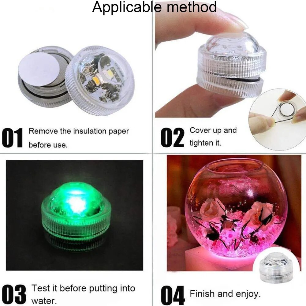 Mini Submersible LED Lights Tea Lights Small Underwater Light Battery Powered Flameless LED Accent Light for Event Vase Fishtank. 