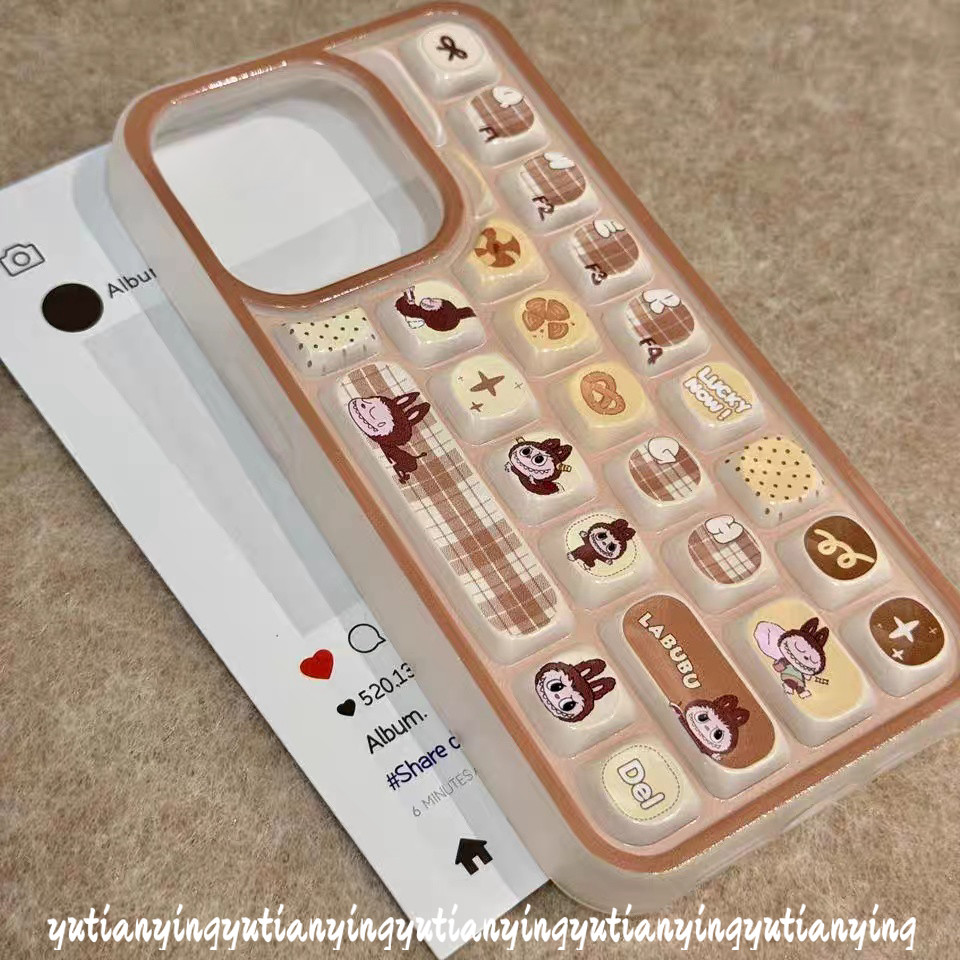 Trend Cartoon Cute Creative Labubu Doodle Cookie Labubu Case Compatible for IPhone 16 15 14 12 13 11 Pro Max 11 16 14 12 15 13 Pro 3D Keyboard Stress Relief Entertainment Soft Case. 