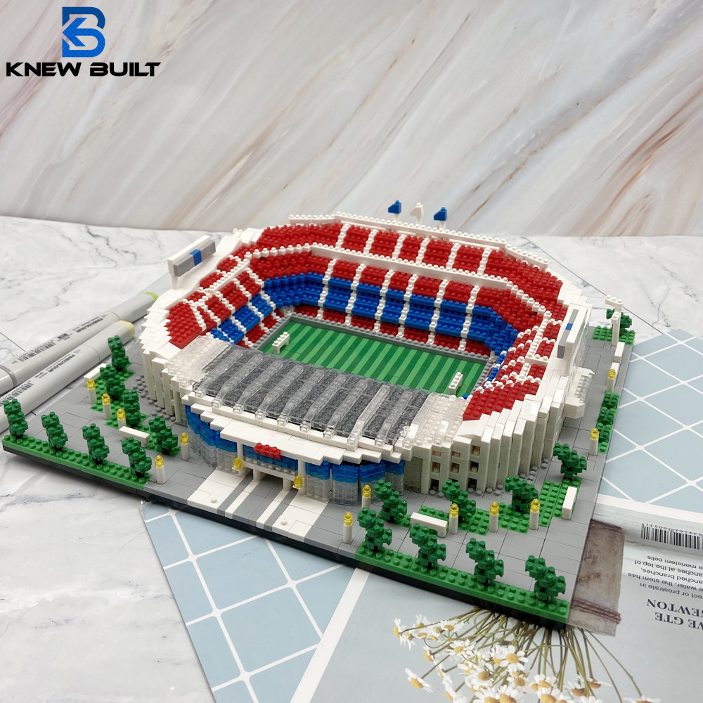 KNEW BUILT Barcelona Style Soccer Stadium Model Micro Mini Bricks Architecture Football Field Building Blocks Set Toys for Adult KankongAgu