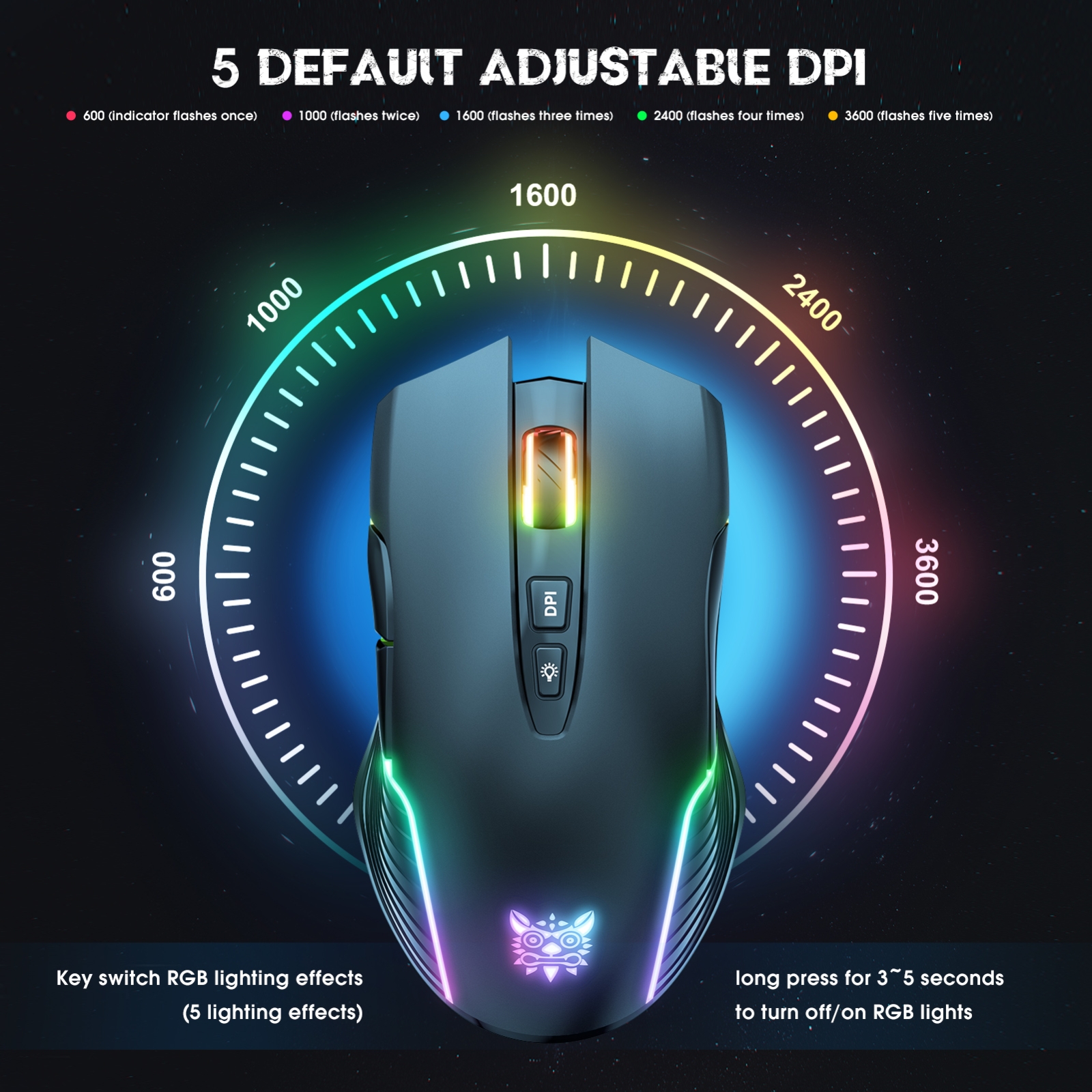 ONIKUMA CW905 2.4G RGB Lighting Wireless Mouse. 