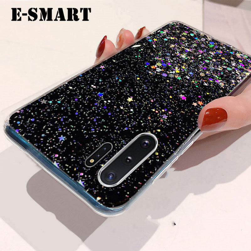 For Samsung Galaxy Note 10 Plus Case Glitter Silicone Soft Back Covers Starry Sky String Glitter Transparent Space Stars Moon Samsung Note10 Plus Back Cover. 