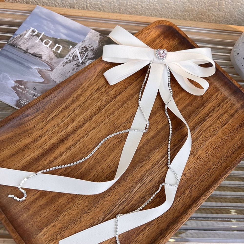 Vintage Cloth Bow Ribbon Hair Clip Bowknot Chain Y2k Hair Clip Hair Accessories Hair Tie Lolita Headwear Hair Accessories