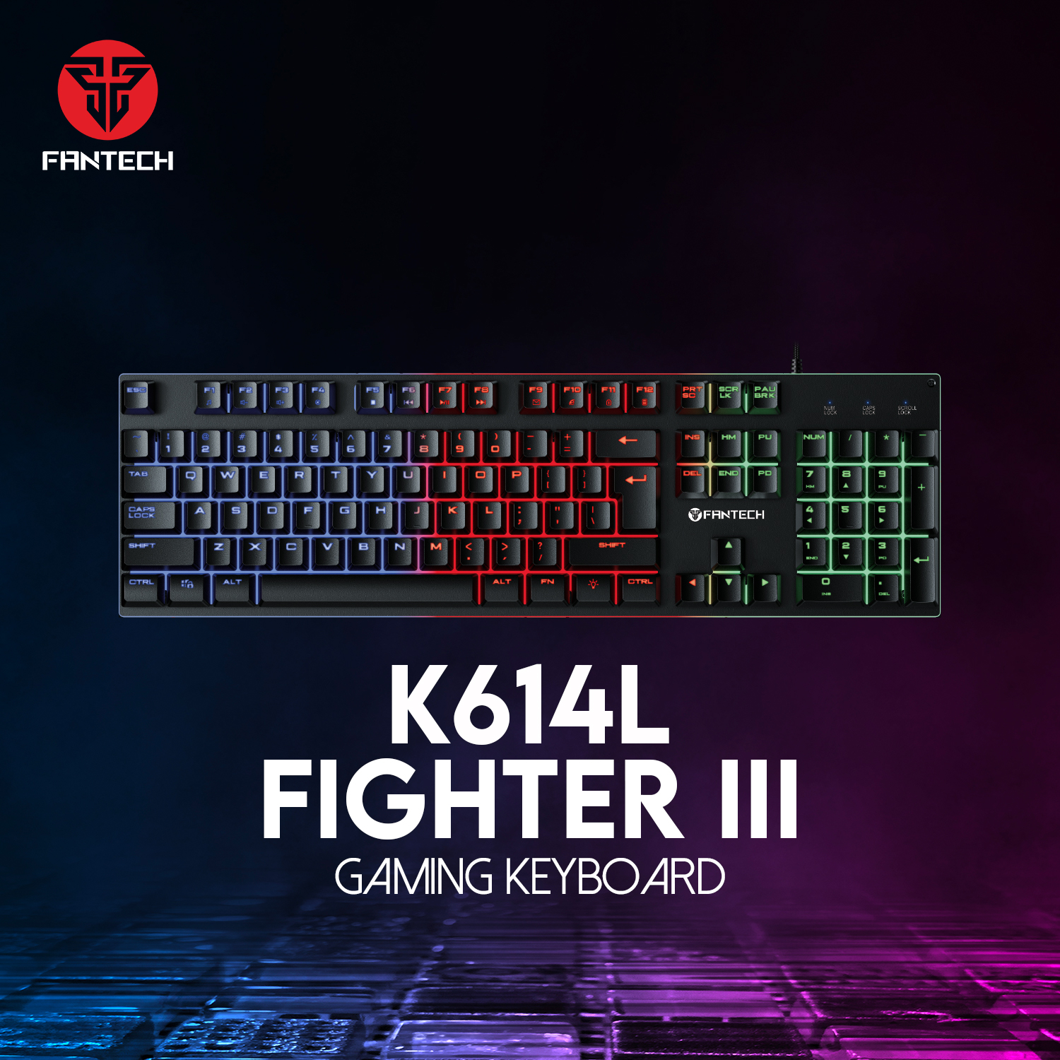FANTECH K614L Fighter III RGB Membrane Gaming Keyboards 26 Keys & Anti-ghosting 104 Keys For Gaming Game