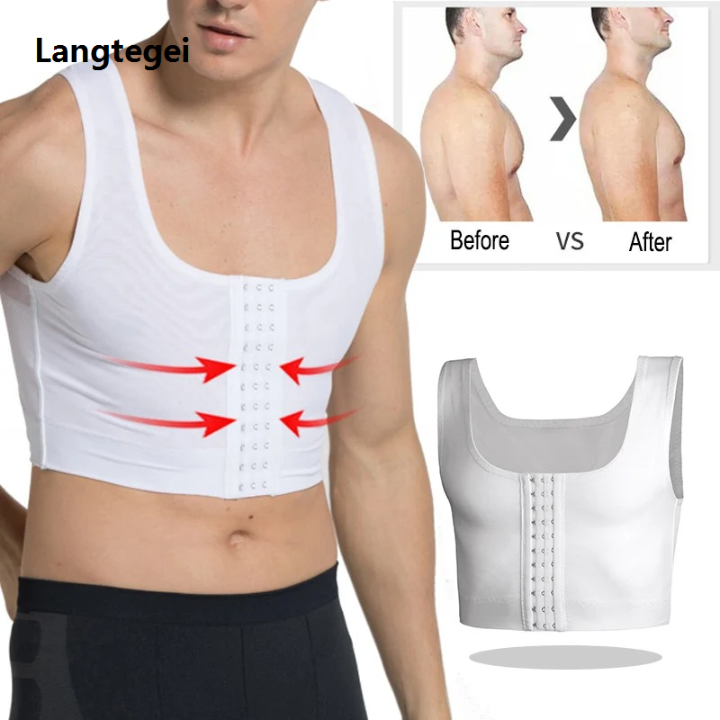 Men Chest Binder Gynecomastia Compression Vest for Post Surgery Breathable Buckle Underwear Tank Top Breast Reduction Shapewear