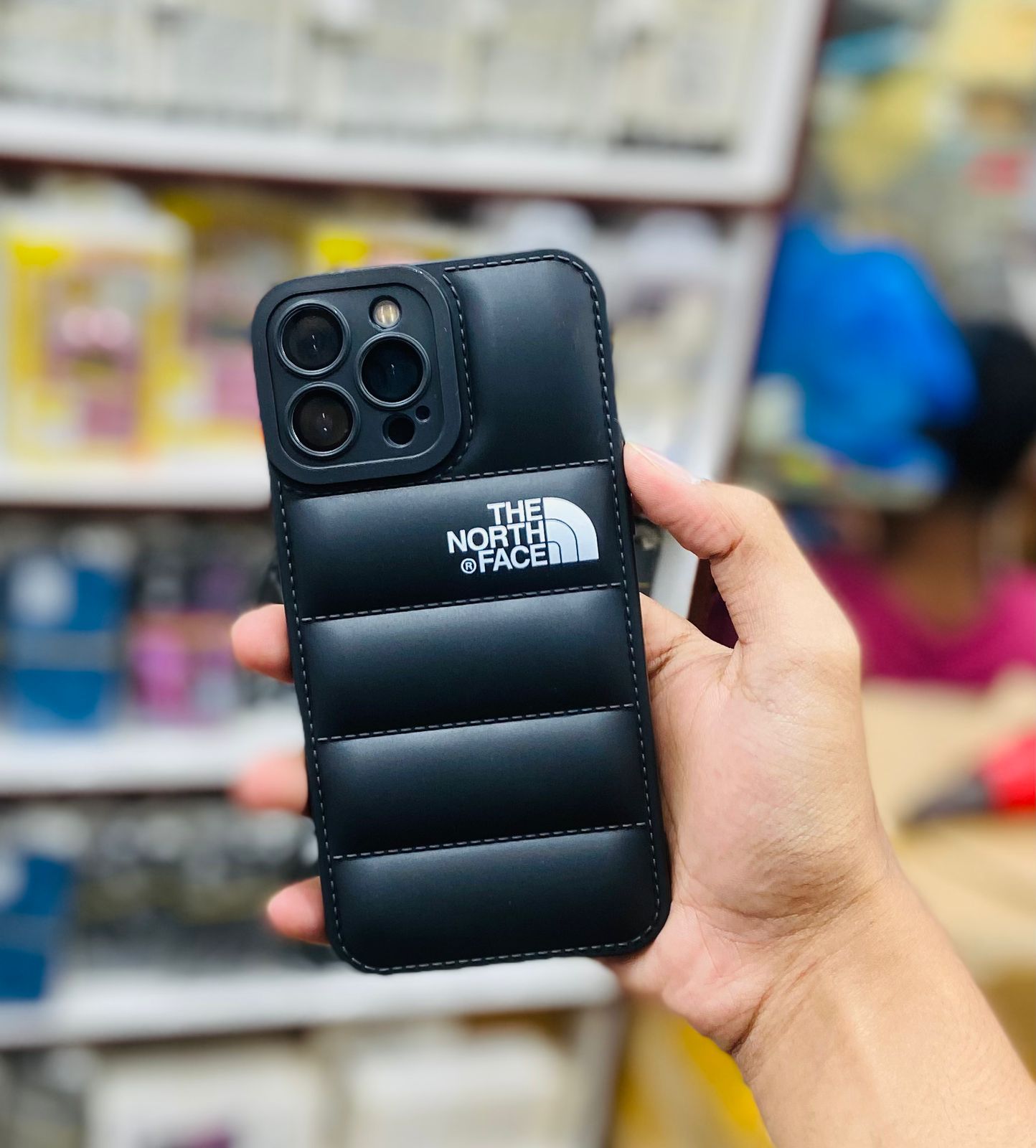 TPU The North Face Iphone Down Jacket 3D Puffer Case For iPhone Anti-fall Soft Phone Cover Mobile Case Cover - Black. 