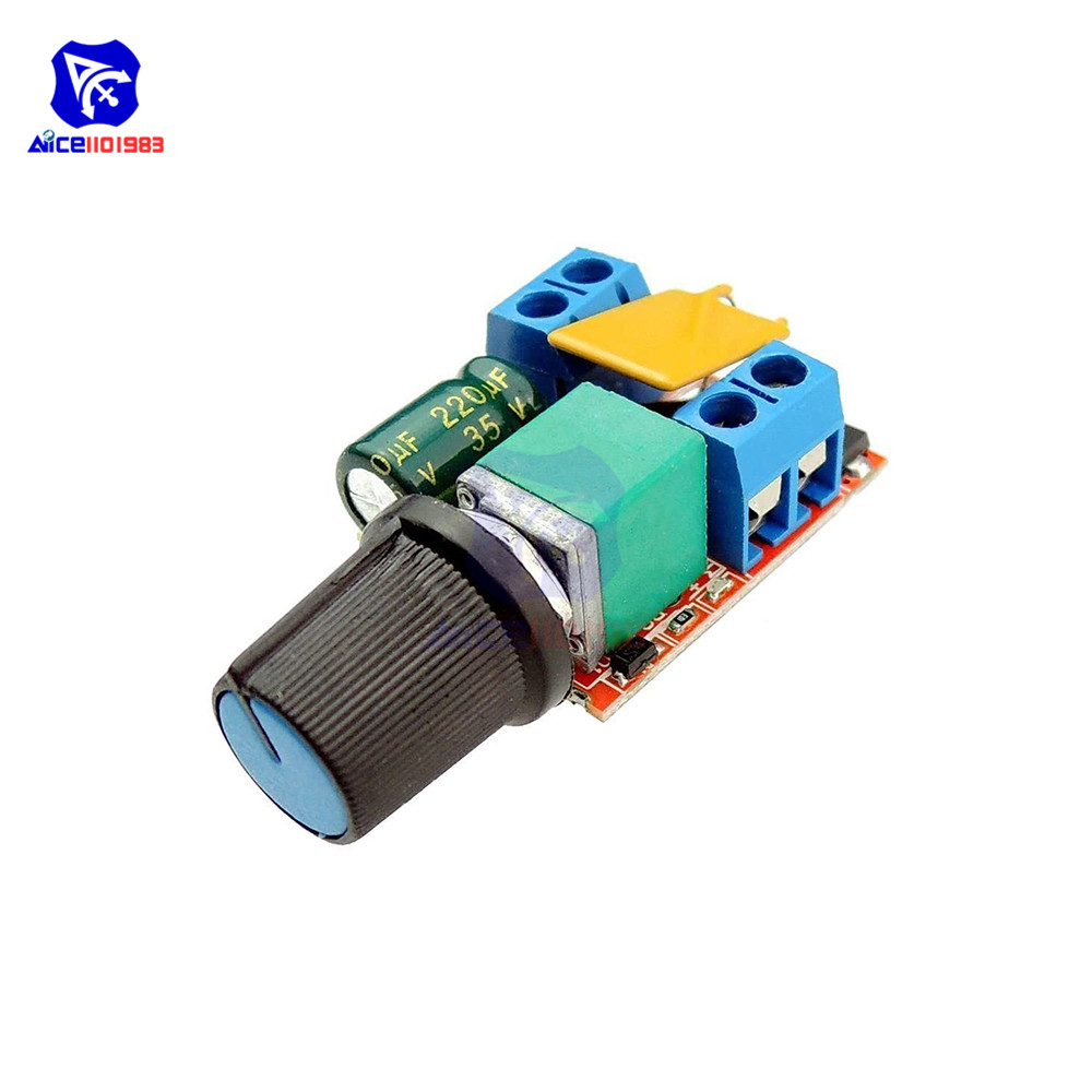 diymore Mini PWM DC Motor Speed Controller Module 3 -35V 5A Max 90W Speed Control Adjustable Potentiometer Switch LED Dimmer