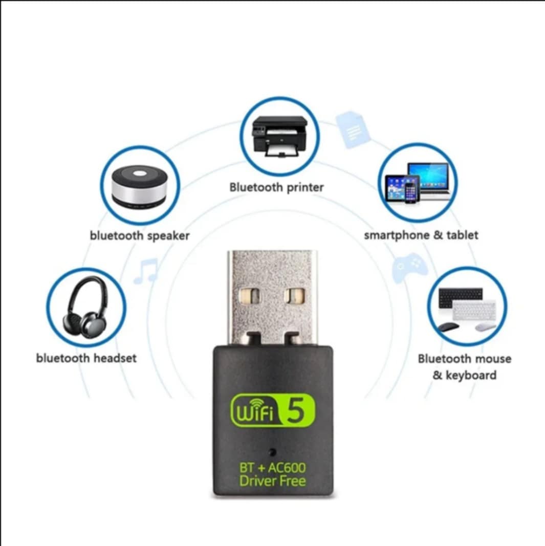 TECHG 600Mbps Dual Band WiFi + Bluetooth Adapter For Windows PC/Laptop- (Driver Free Version, WiFi Hotspot Supported, 2.4GHz + 5GHz)