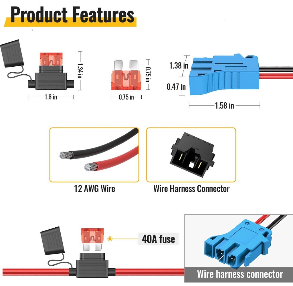 Power Wheels Adapter for Makita 18V Battery Conversion Kit with Fuse Wire Connector Compatible with Peg-Perego 12V. 