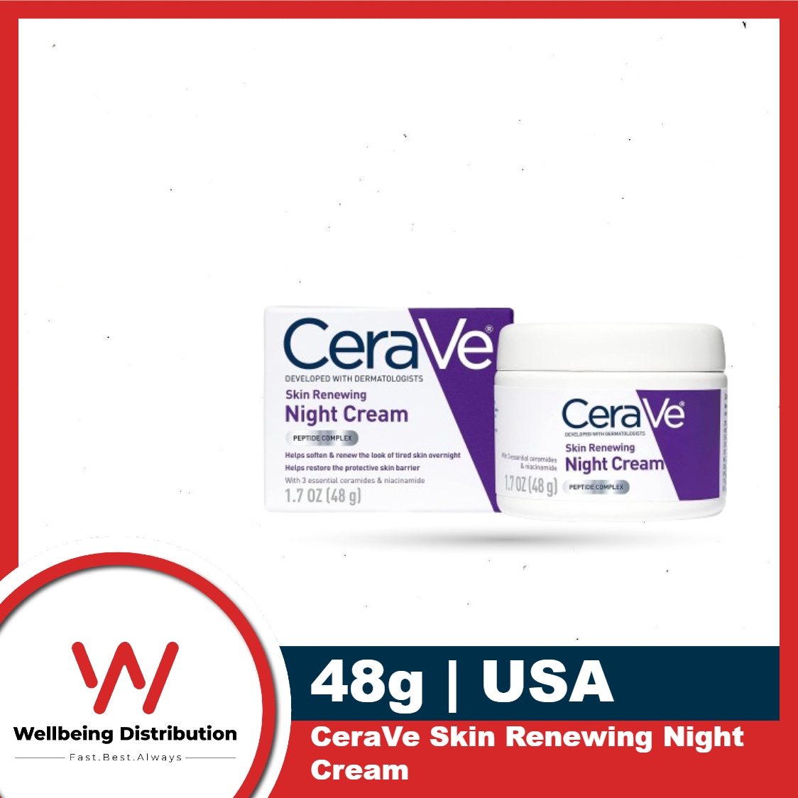 CeraVe Skin Renewing Night Cream 48g | Niacinamide, Peptide Complex, and Hyaluronic Acid Moisturizer for Face
