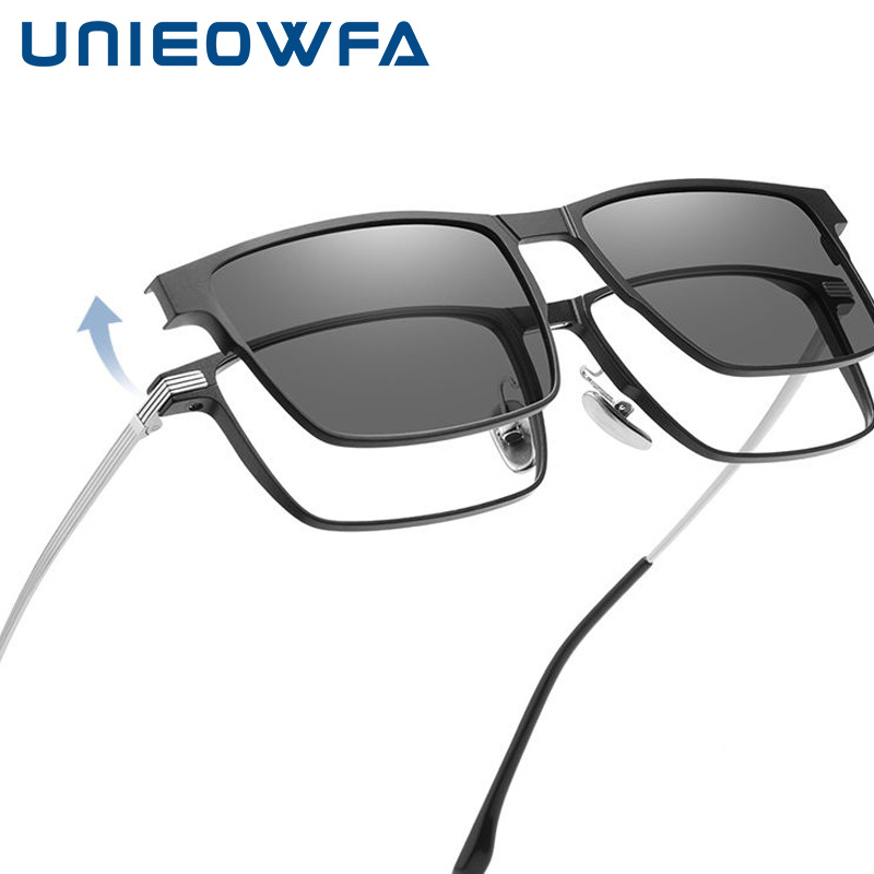 Pure Titanium Magnetic Clip on Glasses Frame Men Myopia Prescription Big Eyeglasses Frame 3 in 1 Night Vision Polarized Eyewear. 