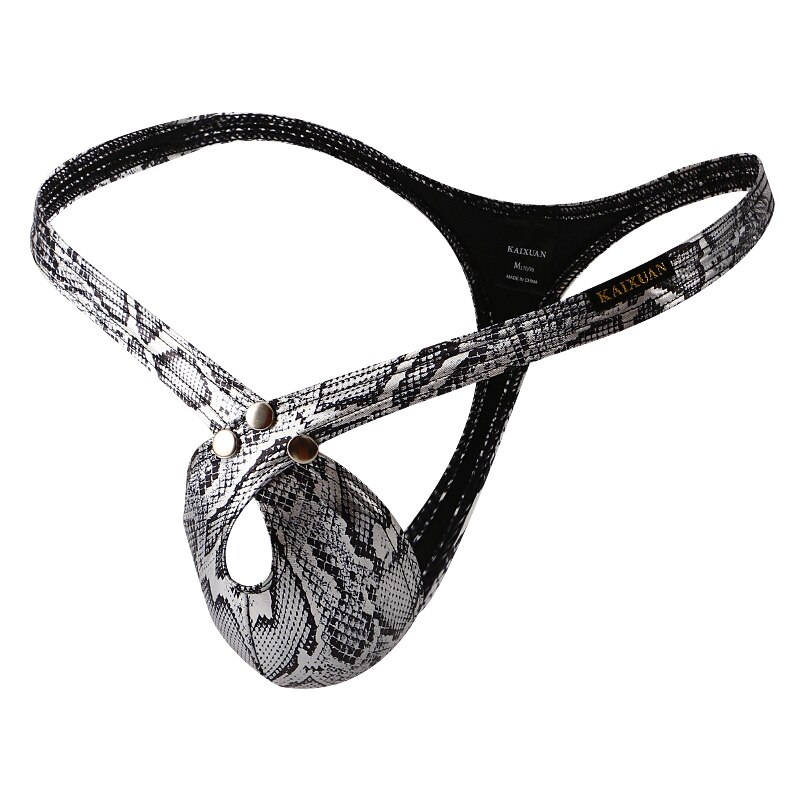 CLEVER-MENMODE Men Thong G String Underwear Pouch Hole Panties Faux Leather Lingerie T-back Hombre Snake Skin. 