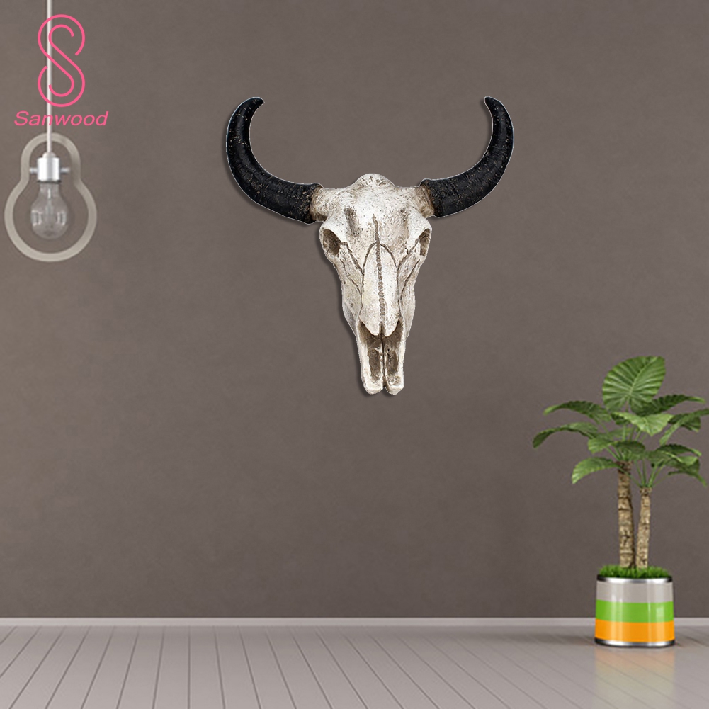 Resin Fake Cow Skull Horn Wall Hanging Ornament Crafts Bar Restaurant Decoration. 
