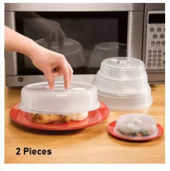 Set of 4 Plastic Microwave Plate Covers With Steam Vent Lid Clear Food Splatter 