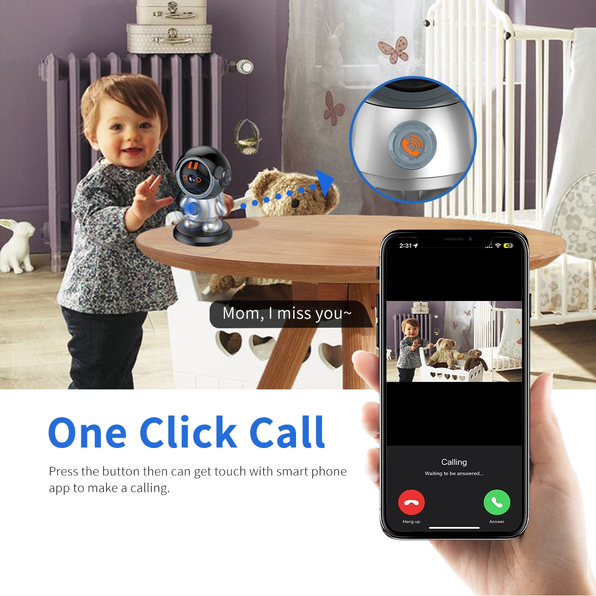 ESCAM PT302 Robot 3MP One Click Call Humanoid Detection WiFi IP Camera. 