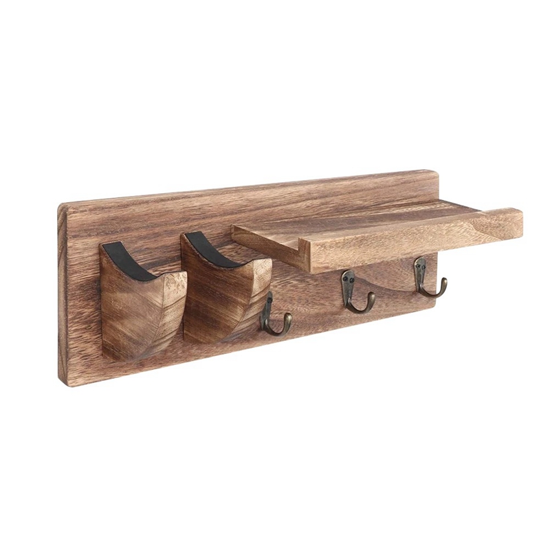 Guitar Wall Hanger Guitar Holder Wall Mount Bracket Hanger Guitar Wood Hanging with Pick Holder and 3 Hooks Carbonized. 