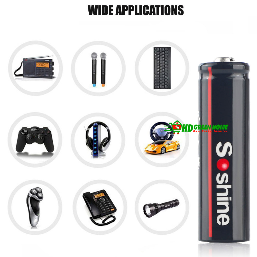 Soshine 14500 3.7V 900mAh Rechargeable Li-ion Battery Pointed Top AA Lithium ion Battery. 