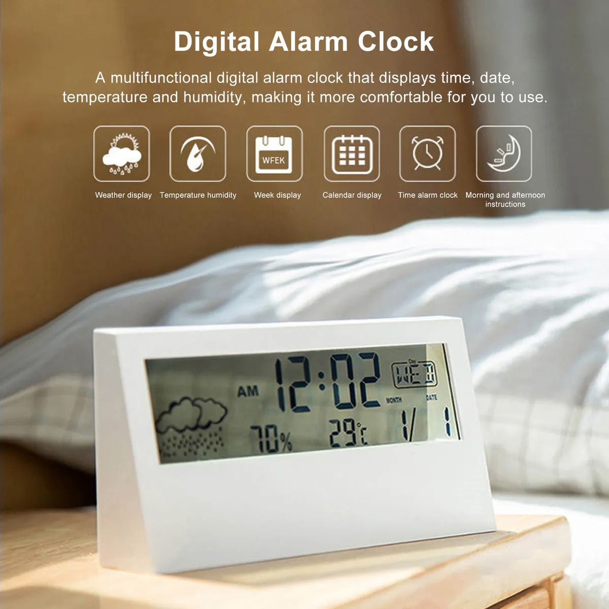 LCD Desktop Alarm Clock Transparent Calendar Weather and Digital Temperature and Humidity Display Home Appliance Smart Life-The Asia Express. 