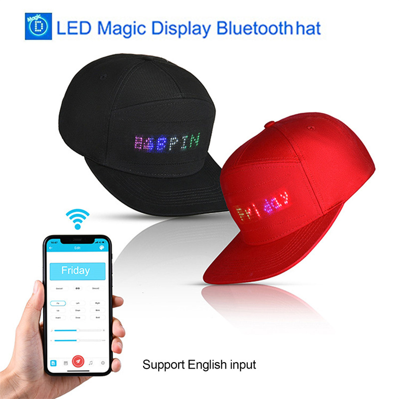 Unisex Bluetooth LED Mobile Phone APP Controlled Baseball Hat Scroll Message Display Board Hip Hop Street Snapback Cap
