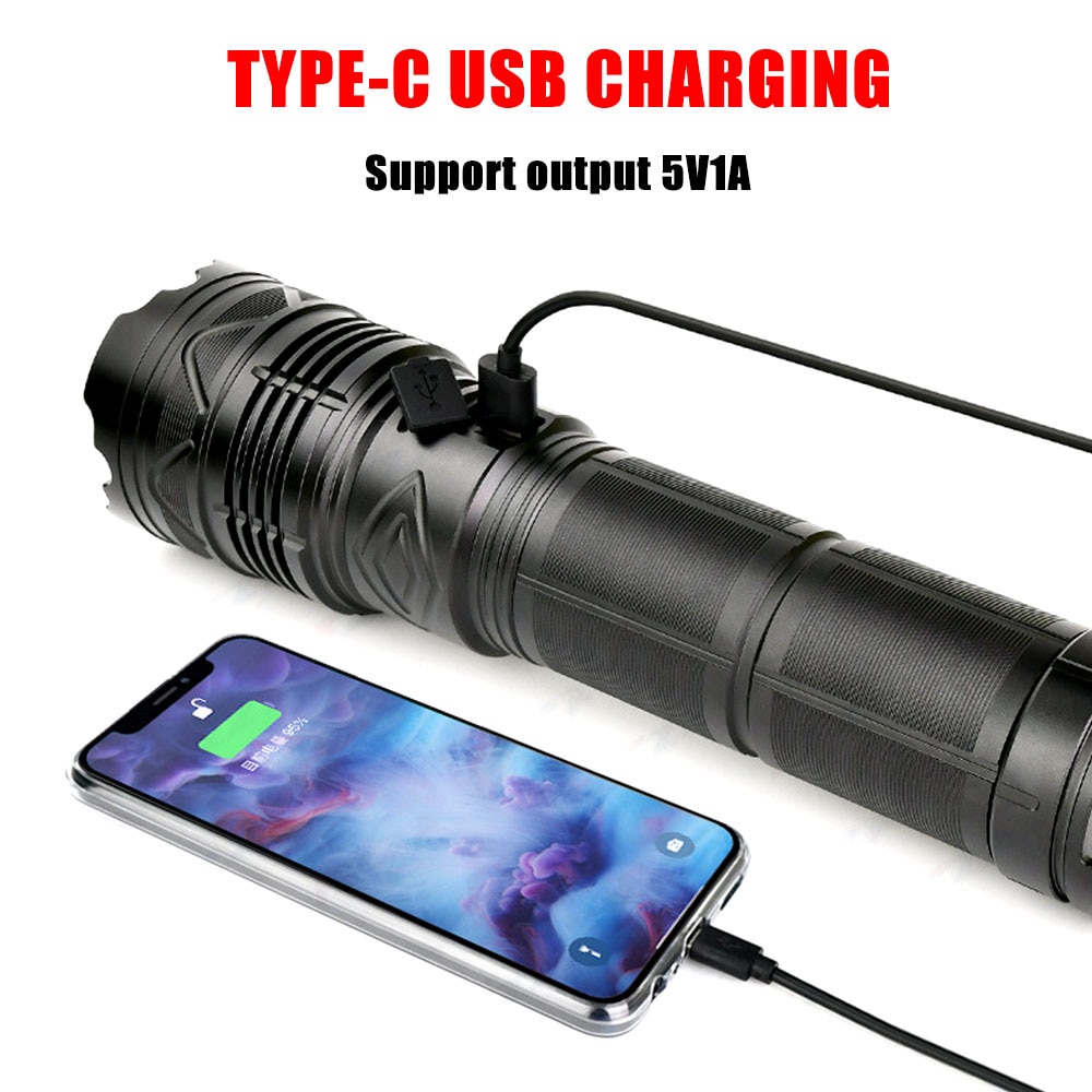 20000LM Super Bright Tactical Flashlight 100W GT60 Long Range Powerful LED Torch USB Rechargeable Using 4 181350A Batteries. 