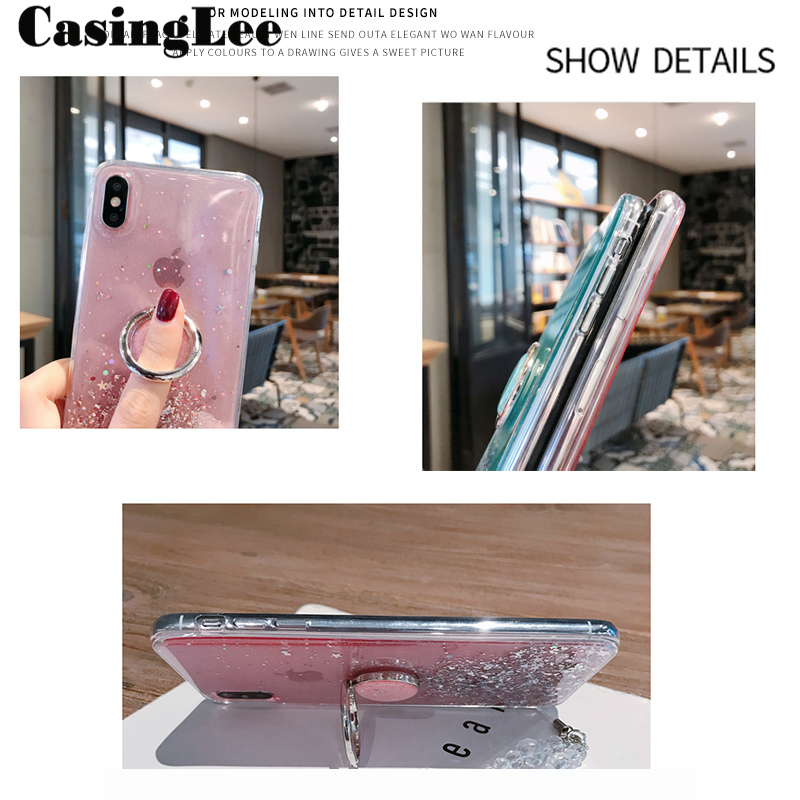 Casinglee for Redmi Note 9 Pro / Redmi Note 9 Pro Max case Shiny Ring Glitter Soft Transparent Holder Stand Back cover with String for Redmi Note9 Pro Max / Redmi Note9 Pro Phone cases cover Stars Moon Girls. 