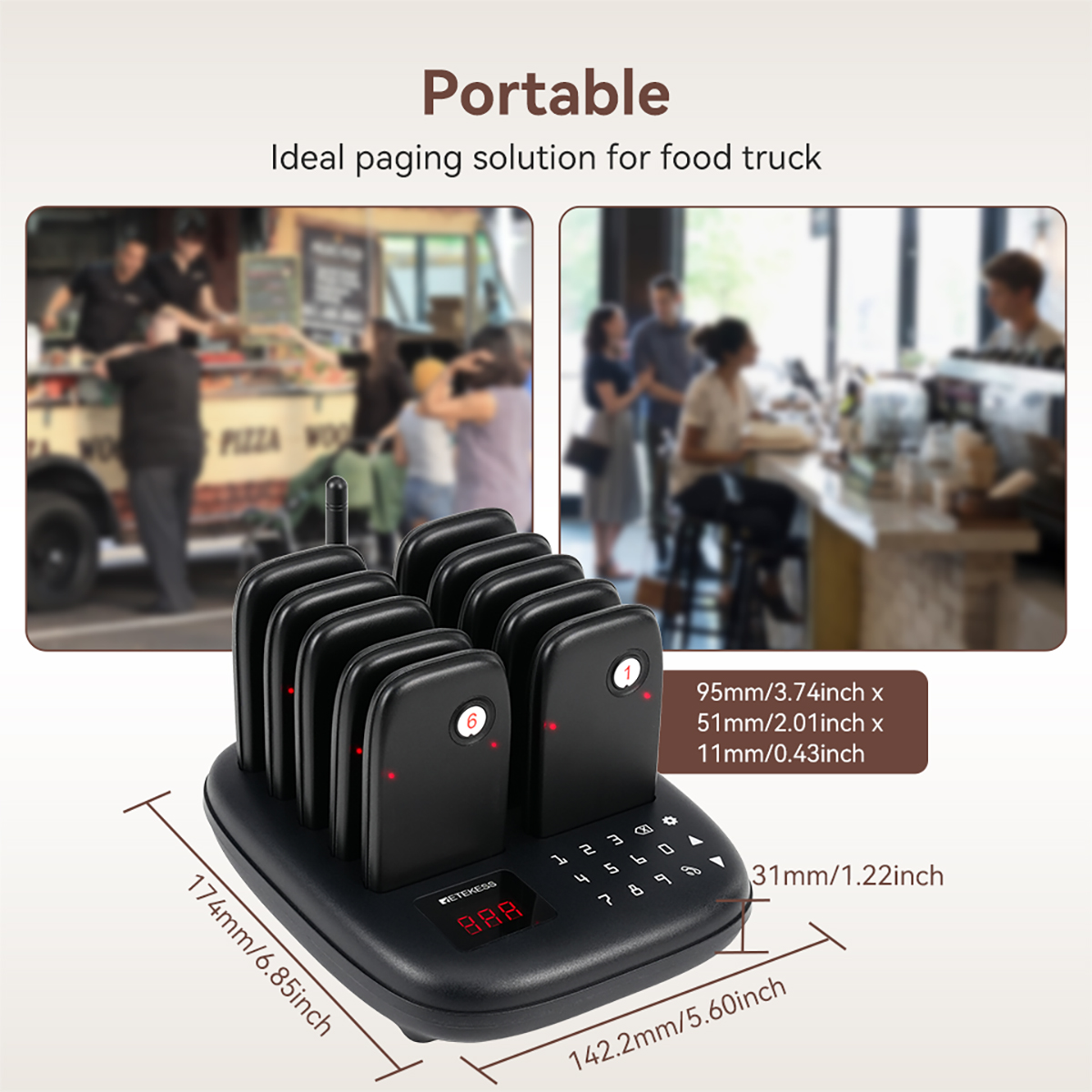Retekess TD175 Restaurant Pager System, Wireless Calling System,Set with Vibration,Flashing and Buzzer, 1640ft Long Range, 10 Pagers for Restaurant, Church, Food Truck. 