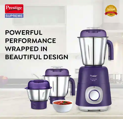 Prestige Supreme Mixer Grinder 750 watts 3 jars (1500ml, 1200ml, 450ml) Violet Color. 